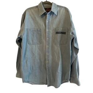 Harley Davidson Long Sleeved Light Blue Denim Shirt Size L Large